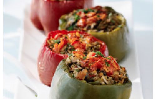 Bell peppers stuffed with vegetables and Liberté Yogurt 